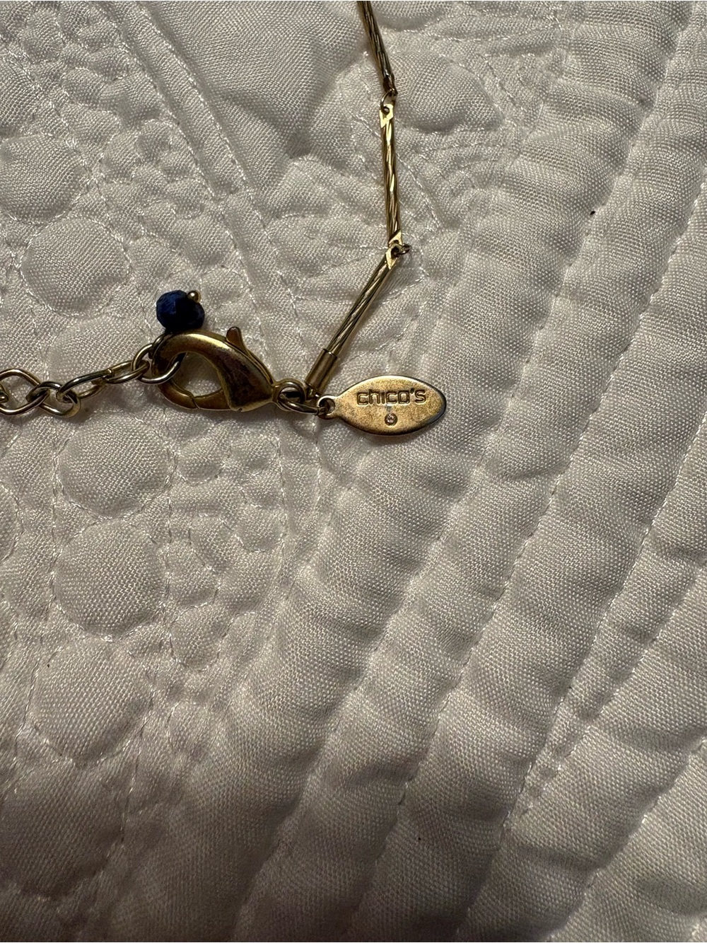 Chico’s Blue Teardrop Statement Necklace Gold Tone Adjustable Boho Coastal - Picture 5 of 5